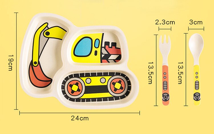 3pcs Baby Dishes Tableware Set Children Cartoon Car Feeding Bowl Dish Kids Natural Bamboo Fiber Dinnerware With Fork Spoon Plate